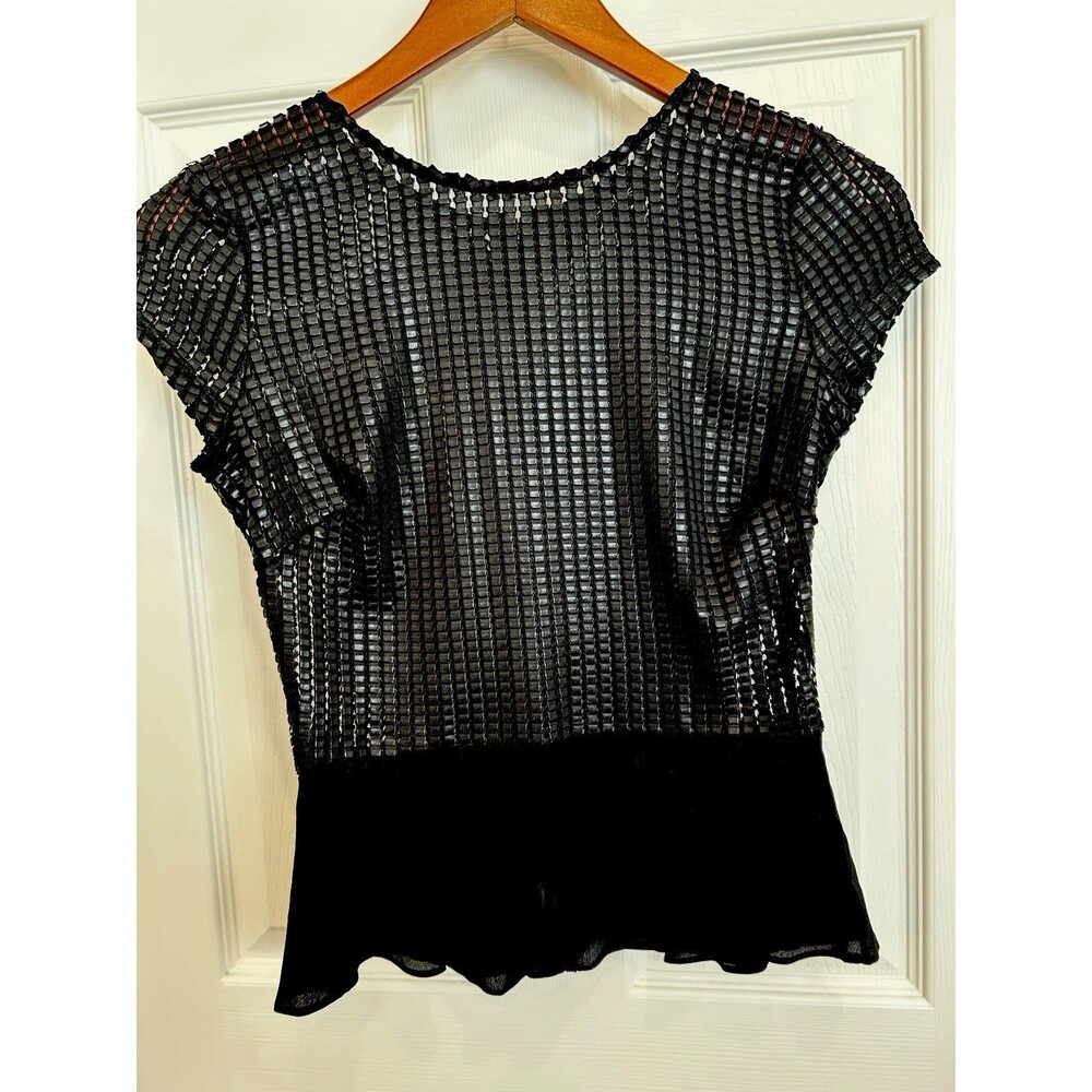 BEBE Black Pumplum Top Size XXS, Sheer Goth Alt Clubbing, Unique Edgy